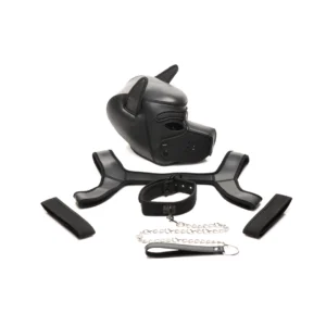 XR Brands Full Pup Gear Set Black - Neoprene Hood, Harness & Accessories