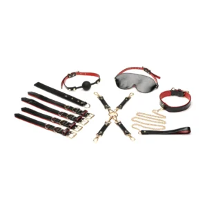 XR Brands Master Series Deluxe Bondage Set Vegan Leather Black/Red