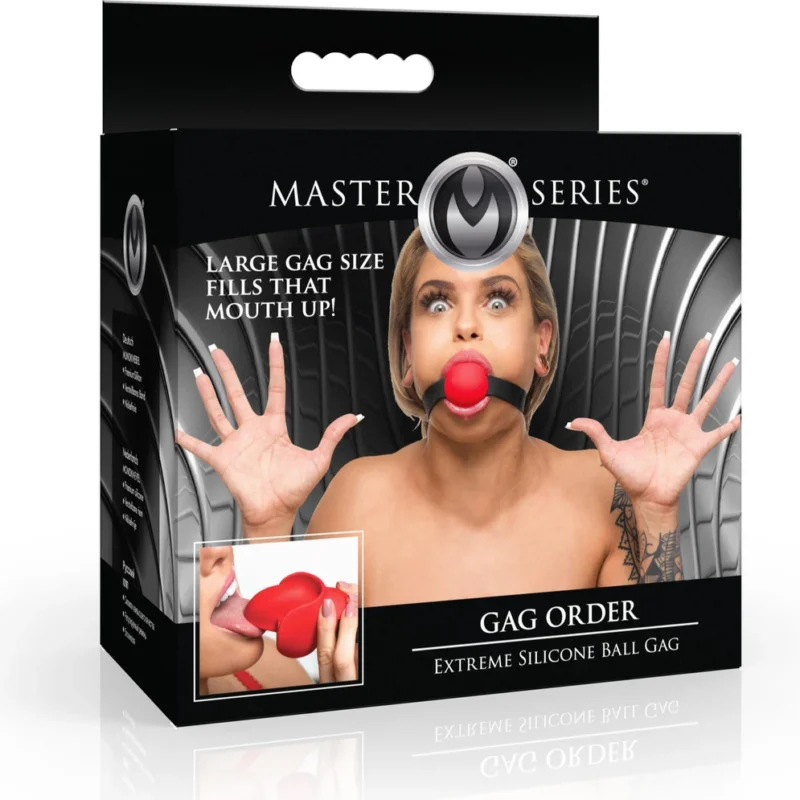 XR Brands Gag Order Silicone Ball Mouthguard Red Adjustable Strap 3.8”