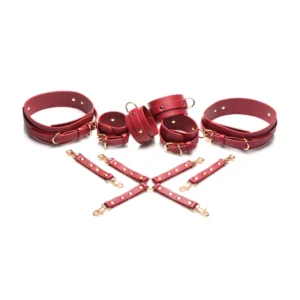 Cautiva Carmesi Red Vegan Leather Restraint Set - Adjustable Thigh, Wrist & Ankle Bands