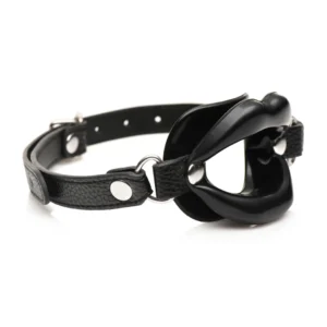 XR Brands Labios Jugosos Silicone Open Mouth Gag Black Adjustable Strap