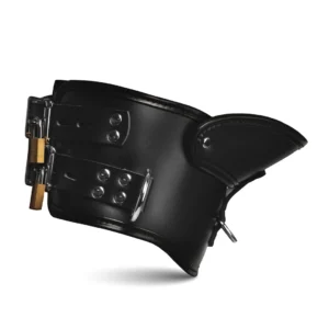 Rigid Locking Posture Collar with Chin Support Black Vegan Leather