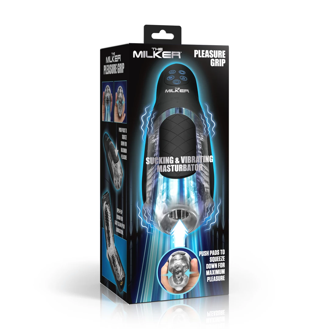 XR Brands Milker Grip Intimate Machine Siurbimo ir vibracijos permatomas/juodas