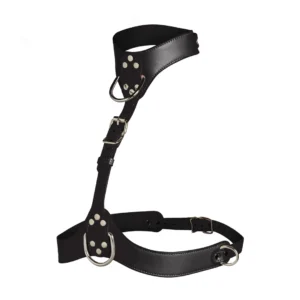 Vixen Chest Harness Vegan Leather Black Adjustable Collar Design