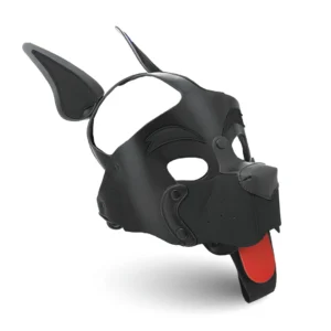 Alpha Dog Black Pup Hood – reguliuojama veganiškos odos šunų kaukė