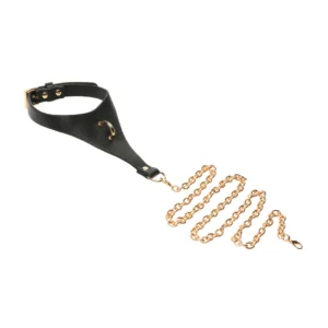 Captivate Adjustable Vegan Leather Body Collar with Gold Chain Black/Gold