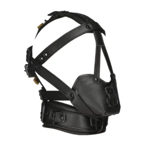 Strict Leather Adjustable Vegan Head Harness with Muzzle - Black, Lockable