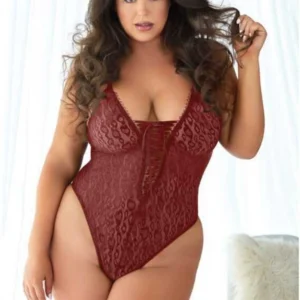 Dreamgirl Burgundy Lace Leopard Teddy Plus Size 2X/3X Adjustable Fit