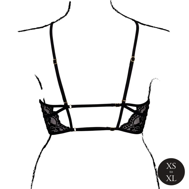 Avanua Open Cup Lace Triangle Bra Black Adjustable One Size