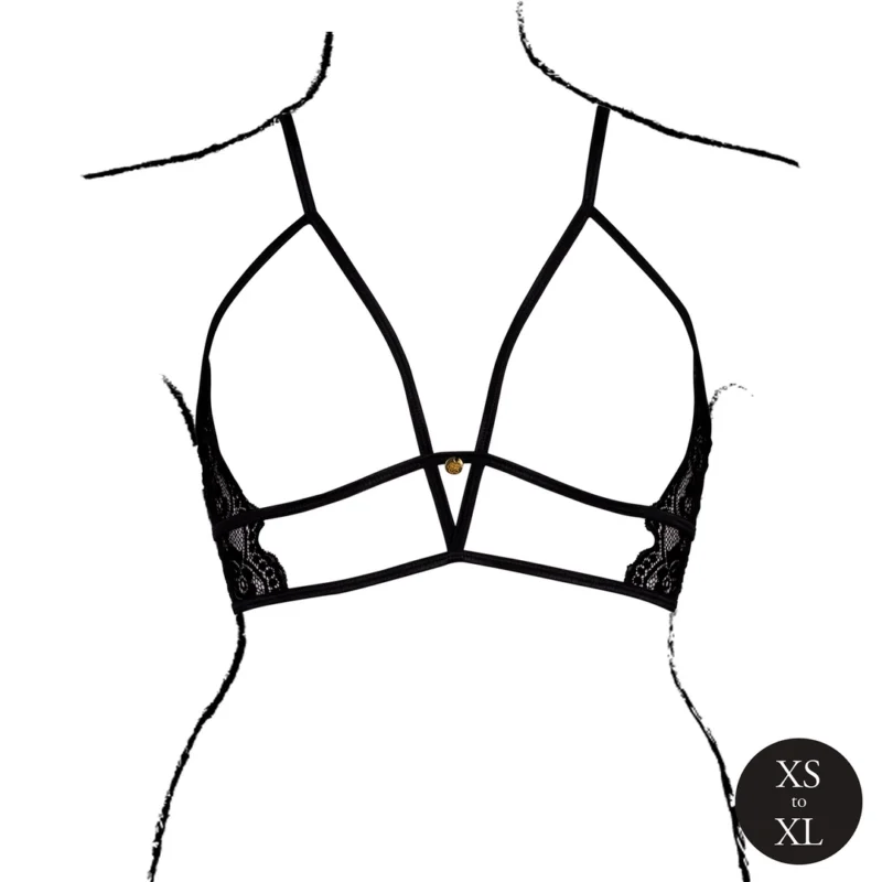 Avanua Open Cup Lace Triangle Bra Black Adjustable One Size
