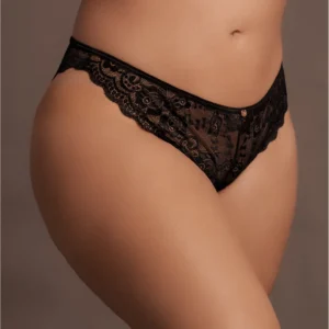 Le Desir Claire Plus Size Elastic Lace Briefs with Gold Accents