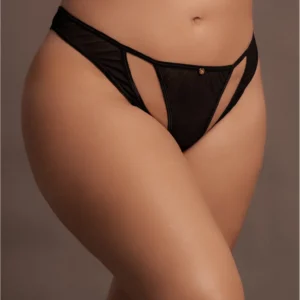Milou Plus Size Elastic Mesh Briefs with Golden Accents and Open Design