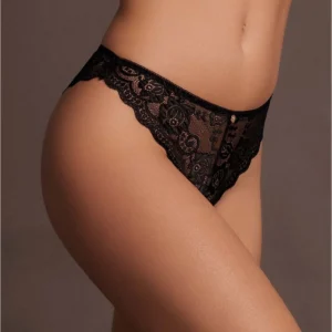 Zoe Elastic Lace Brief One Size with Decorative Back Lacing and Gold Accents