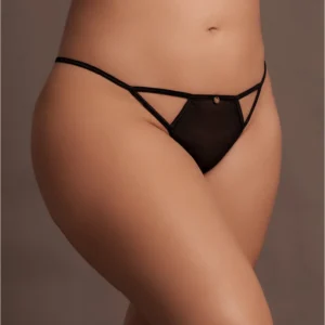 Julie Plus Size Mesh Thong with Adjustable Sliders and Gold Accents