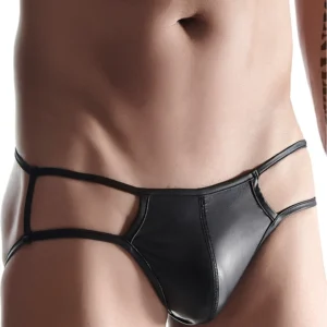 Andrasa Wetlook Men's Briefs Black with Decorative Metal Accent