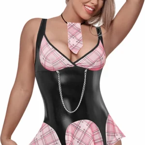 Magic Silk Flirty Freshman Mini Dress L/XL Pink with Chain & Tie Set