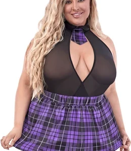 Magic Silk Dress Up Set 2X Purple - Halter Babydoll & Cheeky Panties