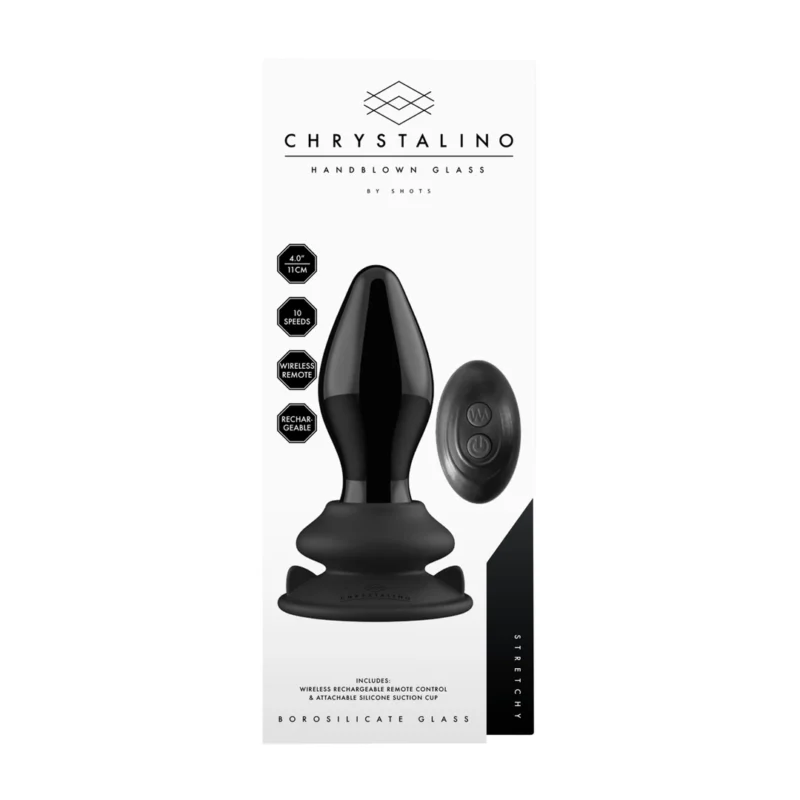 Shots Chrystalino Black Glass Intimate Device with Suction Cup & Remote