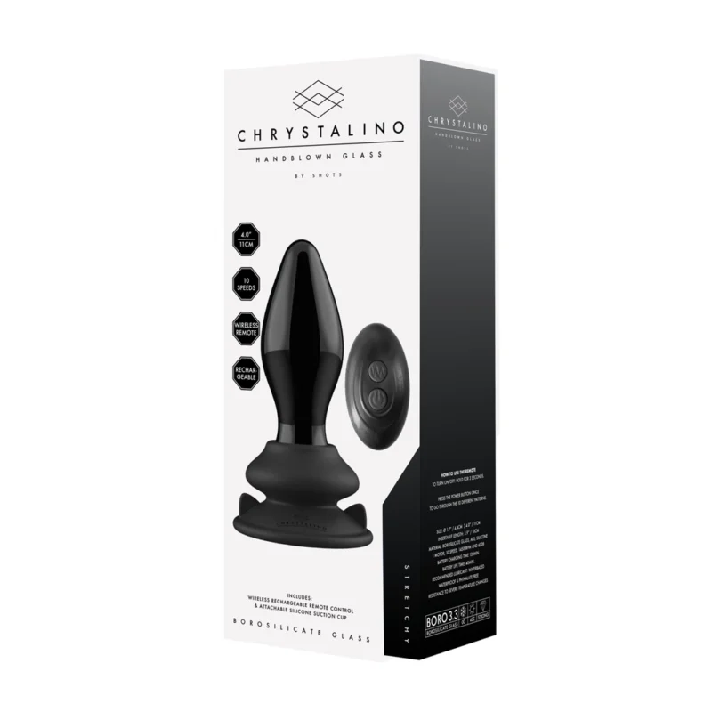 Shots Chrystalino Black Glass Intimate Device with Suction Cup & Remote
