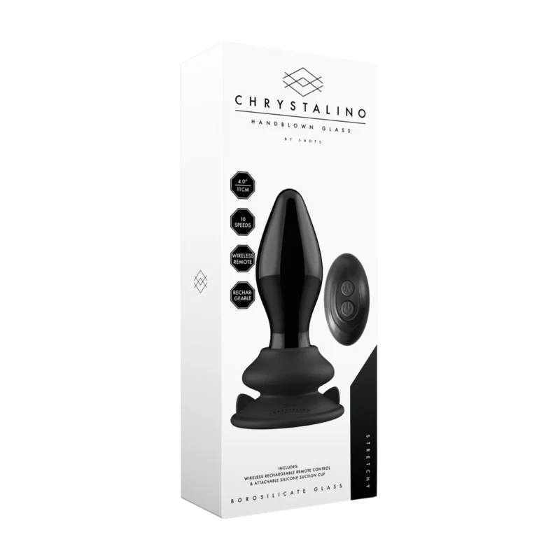 Shots Chrystalino Black Glass Intimate Device with Suction Cup & Remote