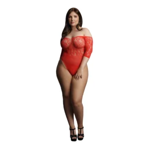Presents Plus Size Rhinestone Off Shoulder Lace Bodysuit 1XL-3XL
