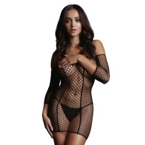 Shots Duo Net Mini Dress Black One Size - Dual Mesh Design
