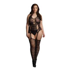 Cottelli Collection Plus Size Lace Suspender Bodystocking, XL-4XL, Black