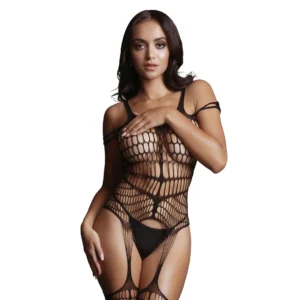Shots Shredded Bodystocking Black One Size S-XL Opaque Accents