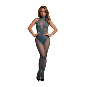 Shots Le Desir Bodystocking Lace & Fishnet Halter One Size Black