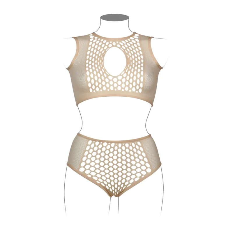 Shots Duo Net Keyhole Crop Top & High-Waisted Set Queen Size XL-4XL