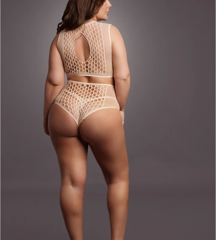 Shots Duo Net Keyhole Crop Top & High-Waisted Set Queen Size XL-4XL