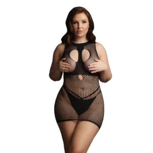 Duo Net Plus Size Mini Dress - High Neckline, Versatile Open Cups, XL-4XL