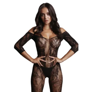 Shots Lace Patterned Long Sleeve Bodystocking One Size S-L