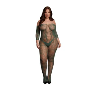 Obsessive Bodystocking F217 Plus Size Lace Pattern, Long Sleeves, Black