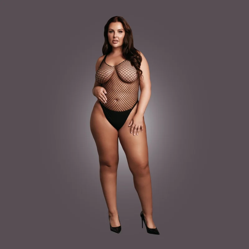 OSX Body Intimate Wear Black Fishnet Design Plus Size XL-4XL