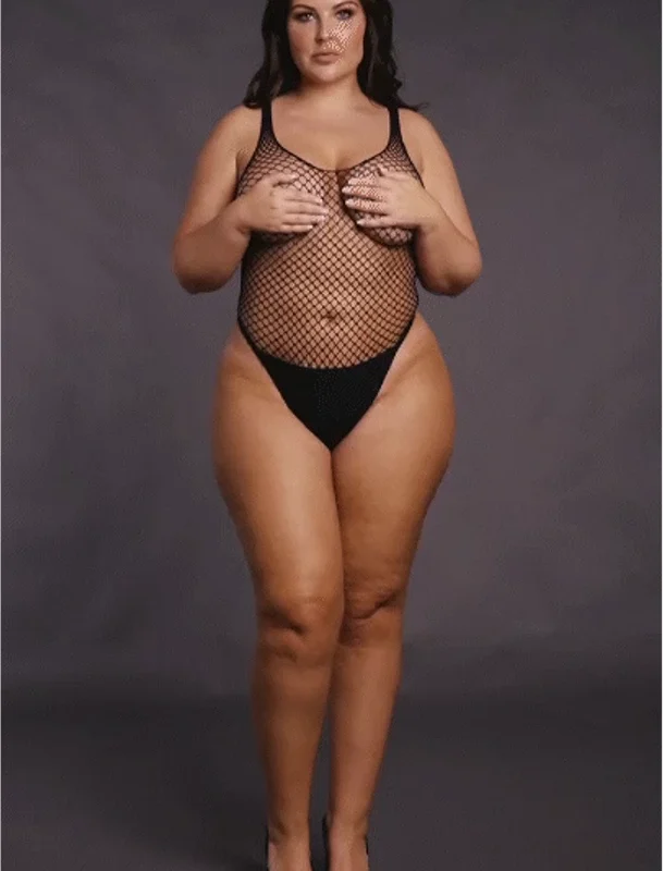 OSX Body Intimate Wear Black Fishnet Design Plus Size XL-4XL
