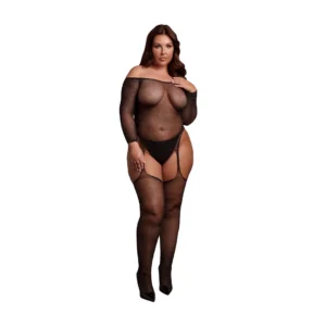 Leg Avenue Plus Size Bodystocking Black/Gold Glitter Off-Shoulder XL-4XL