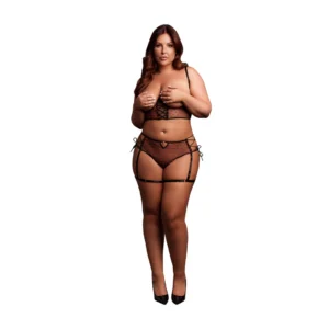 Obsessive 2-Piece Plus Size Set Open-Cup Bra & Lace-Up Panty Black XL-4XL