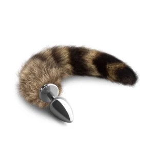 Foxy Silver Metal Plug with Faux Fur Tail - Silver/Brown, Compact Size