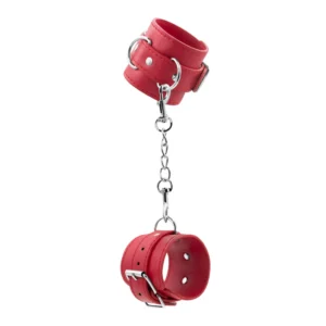 Bondage Love Adjustable Red Faux Leather Handcuffs with Metal D-Rings