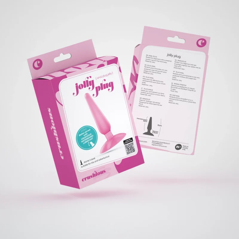 Crushious Jolly Pink – kompaktiškas silikoninis analoginis kištukas su siurbimo pagrindu