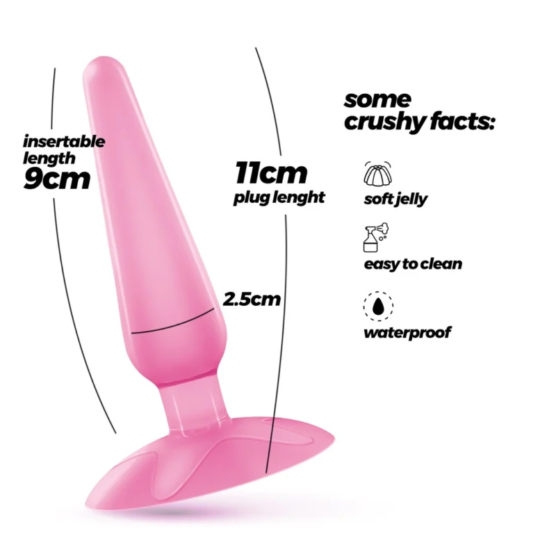 Crushious Jolly Pink – kompaktiškas silikoninis analoginis kištukas su siurbimo pagrindu