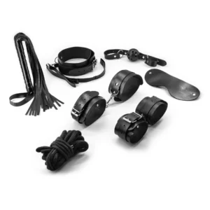 Punisher 8-Piece Bondage Accessory Set Black - Adjustable Faux Leather Kit