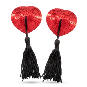 Crushious Bettie Boobs Tassel Pasties Self-Adhesive Red/Black 5cm