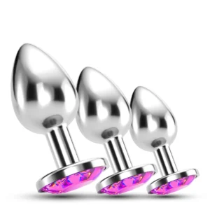 Crushious Bijou Pink Set - Trio of Metal Jewel Training Plugs, 3 Sizes
