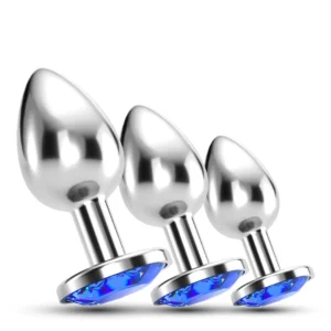 Crushious Bijou Anal Train Trio Blue - 3-Piece Metal Plug Set with Jewels