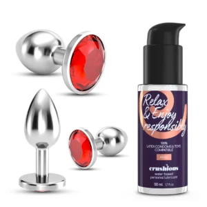 Crushious Bijou Anal Plug Set 3 Sizes Red Jewel Stainless Steel Trio