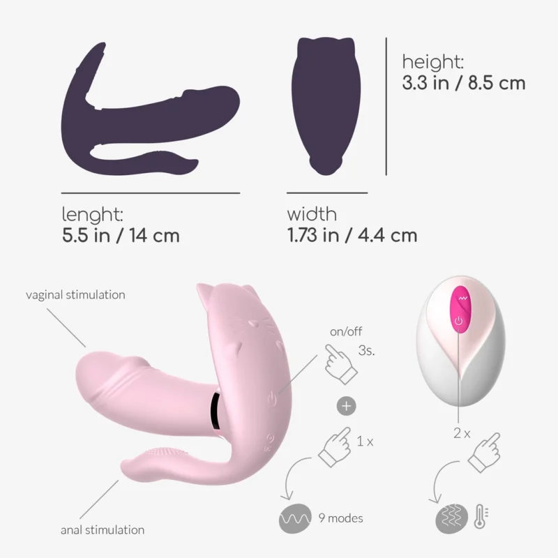 Crushious Fritz Pastel Pink šildymo nešiojamas prietaisas su nuotolinio valdymo pultu, 14 cm