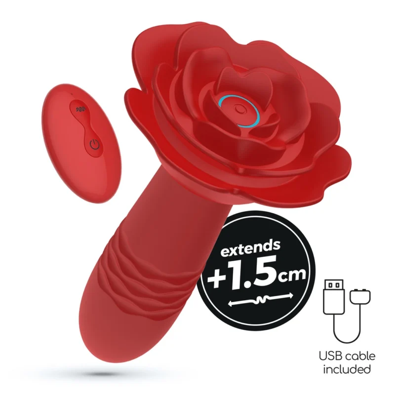 Crushious Romeo Intimate Rose Plug Red with Thrust & Remote Control, 14.2 cm