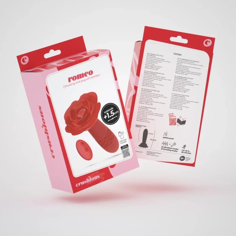 Crushious Romeo Intimate Rose Plug Red with Thrust & Remote Control, 14.2 cm